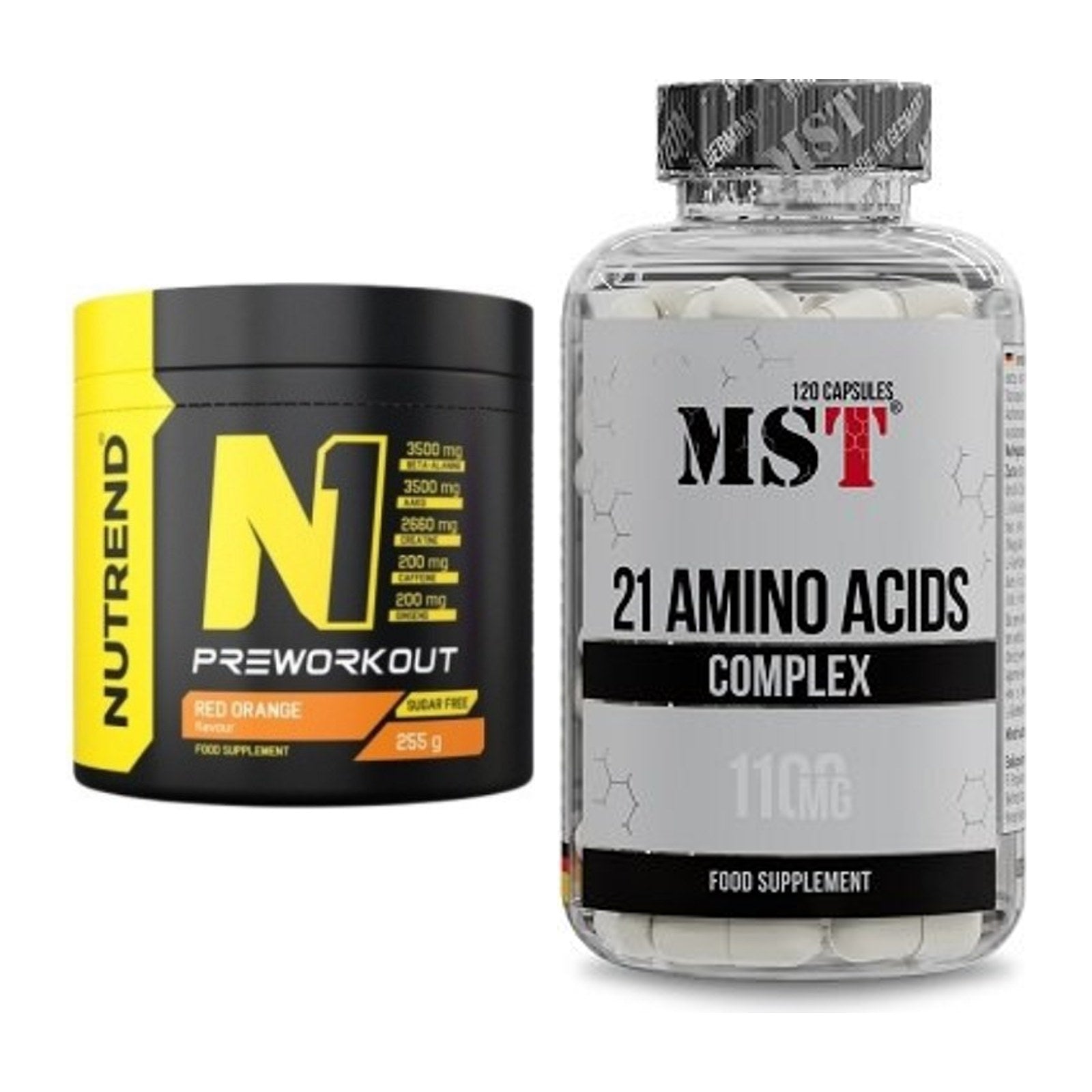 Trainings-Set: Nutrend N1 Preworkout 255g NEU + MST 21 Amino Acids – alle enthaltenen Artikel