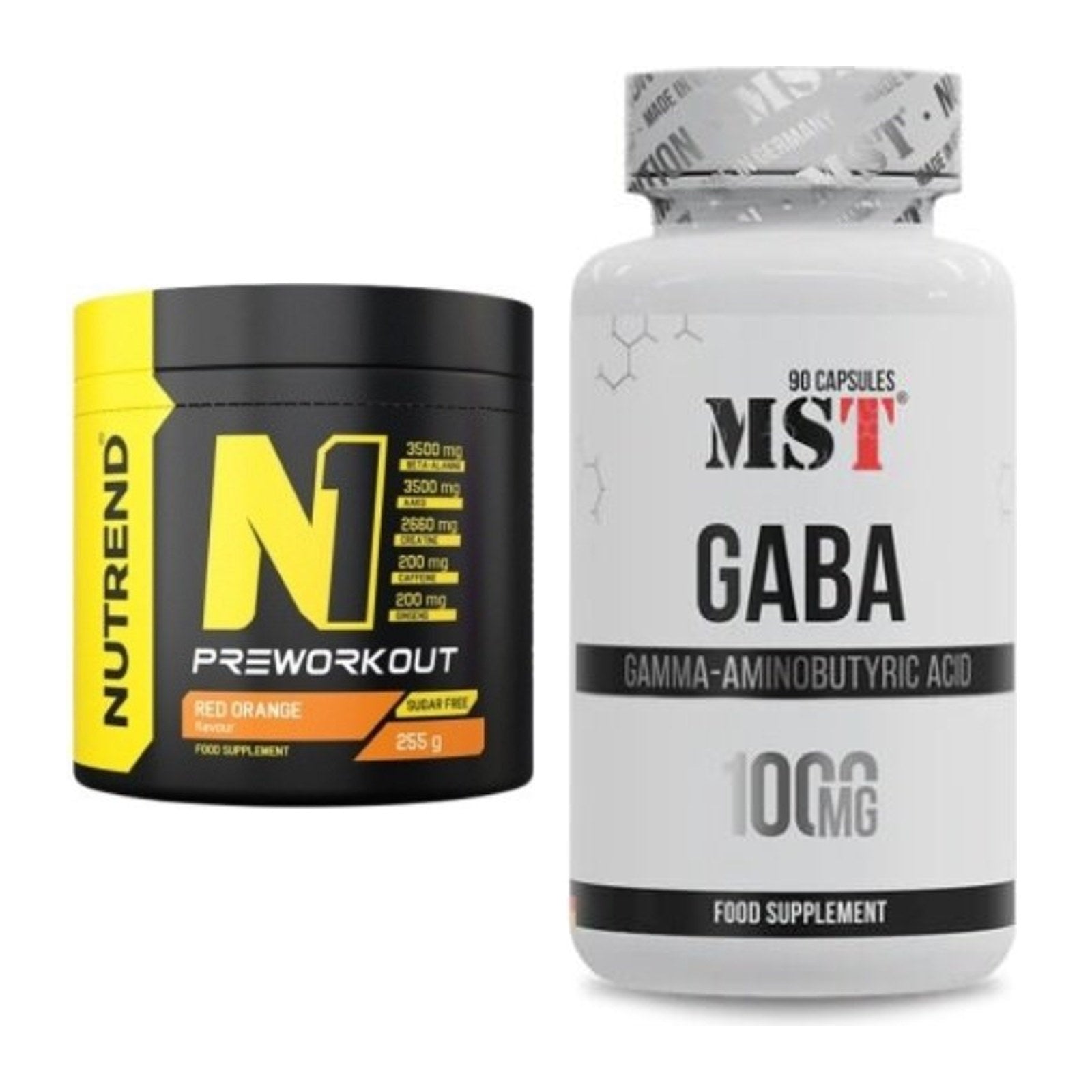 Trainings-Set: Nutrend N1 Preworkout 255g NEU + MST GABA 1000mg – alle enthaltenen Artikel