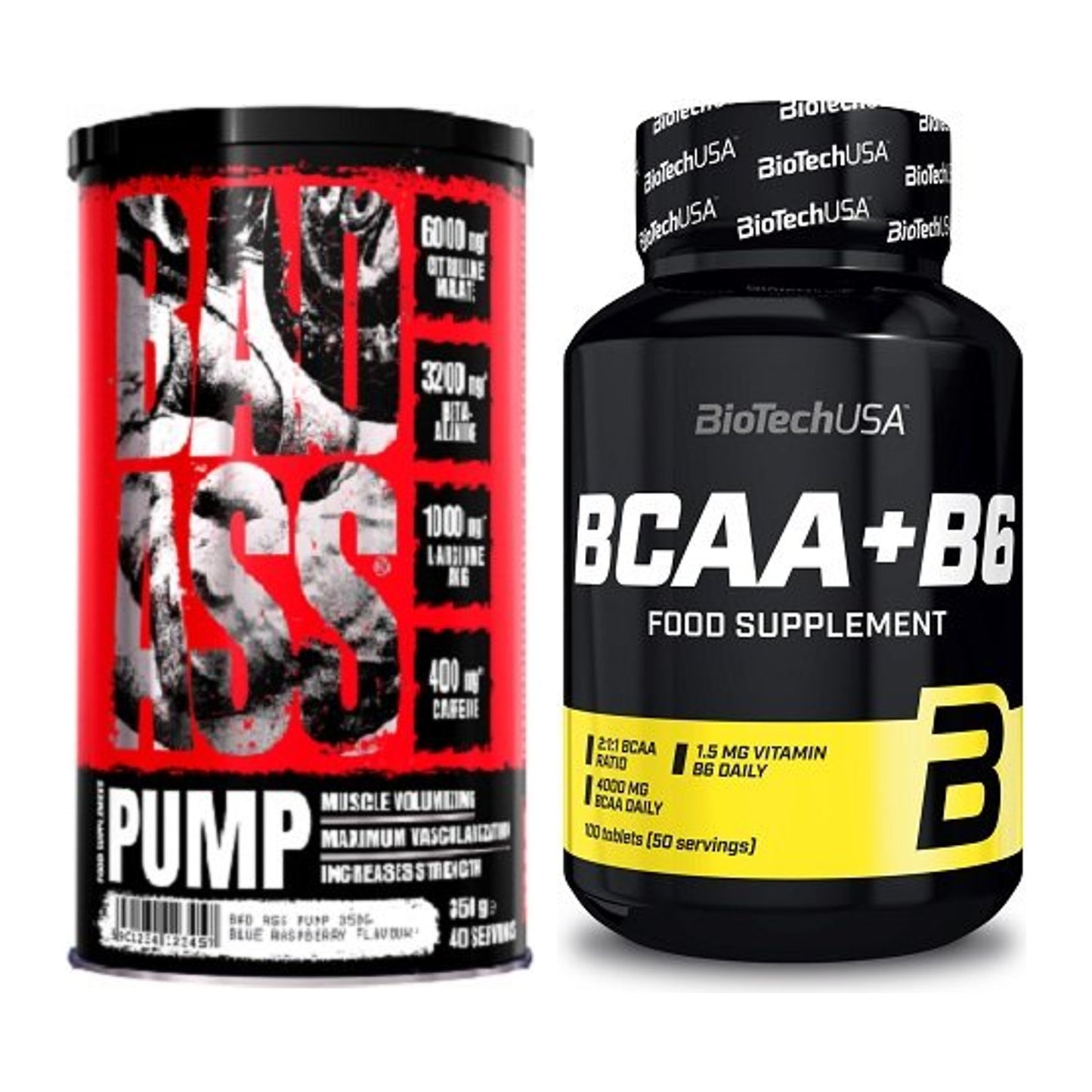 Trainings-Set: BAD ASS Pump + BioTech BCAA+B6 100 Tabl – alle enthaltenen Artikel