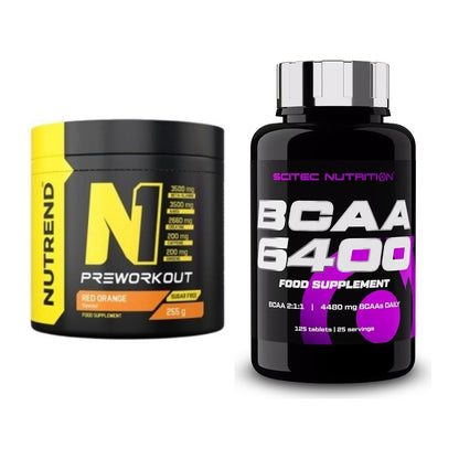 Trainings-Set: Nutrend N1 Preworkout 255g NEU + Scitec BCAA 6400 – alle enthaltenen Artikel