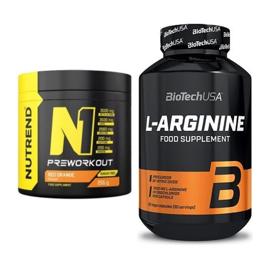 Trainings-Set: Nutrend N1 Preworkout 255g NEU + BioTech L-Arginine – alle enthaltenen Artikel