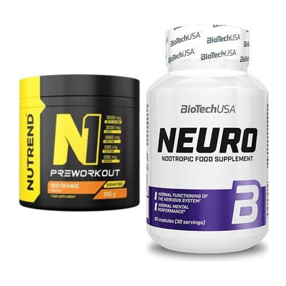 Trainings-Set: Nutrend N1 Preworkout 255g NEU + BioTech Neuro – alle enthaltenen Artikel