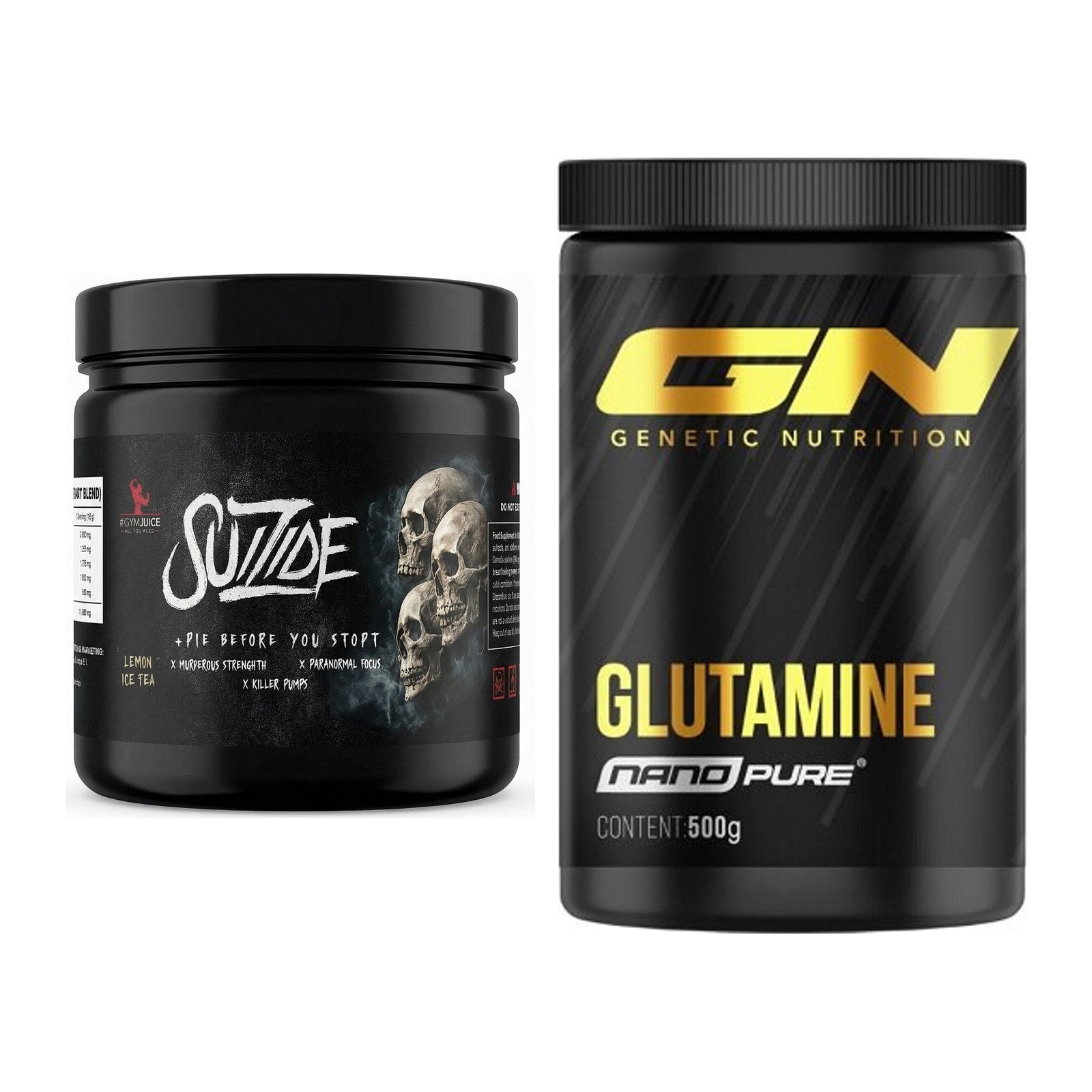 Trainings-Set: #GYMJUICE SUIZIDE Booster 270g + GN Nano Pure Glutamine – alle enthaltenen Artikel
