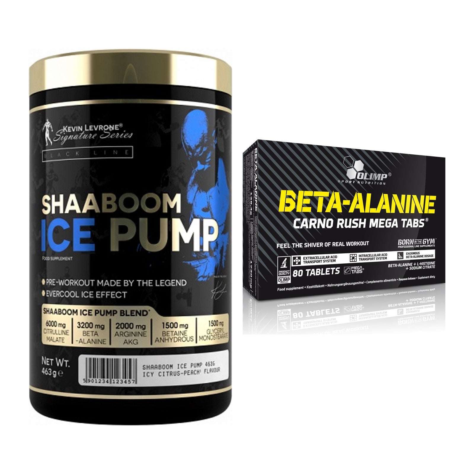 Trainings-Set: Kevin Levrone Shaaboom Ice + Olimp Beta-Alanin Carno – alle enthaltenen Artikel