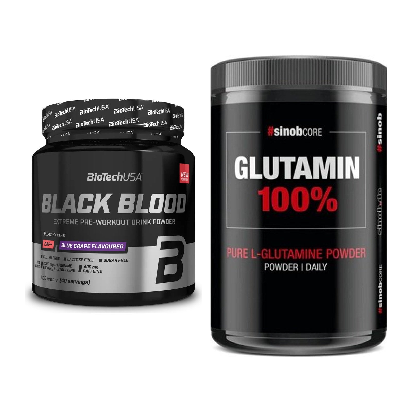 Trainings-Set: BioTech Black Blood CAF + Sinob Core L-Glutamin – alle enthaltenen Artikel