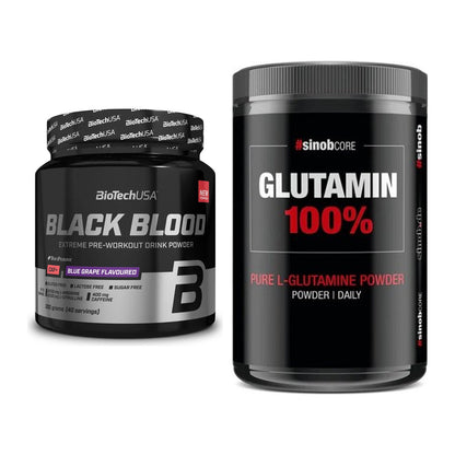 Trainings-Set: BioTech Black Blood CAF + Sinob Core L-Glutamin – alle enthaltenen Artikel