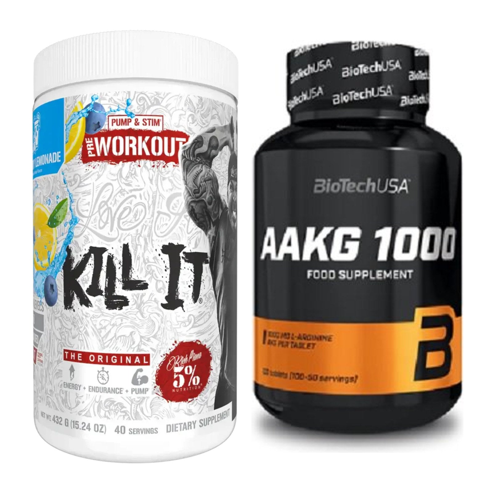 Trainings-Set: Rich Piana 5% Nutrition + BioTech AAKG 1000mg 100 – alle enthaltenen Artikel