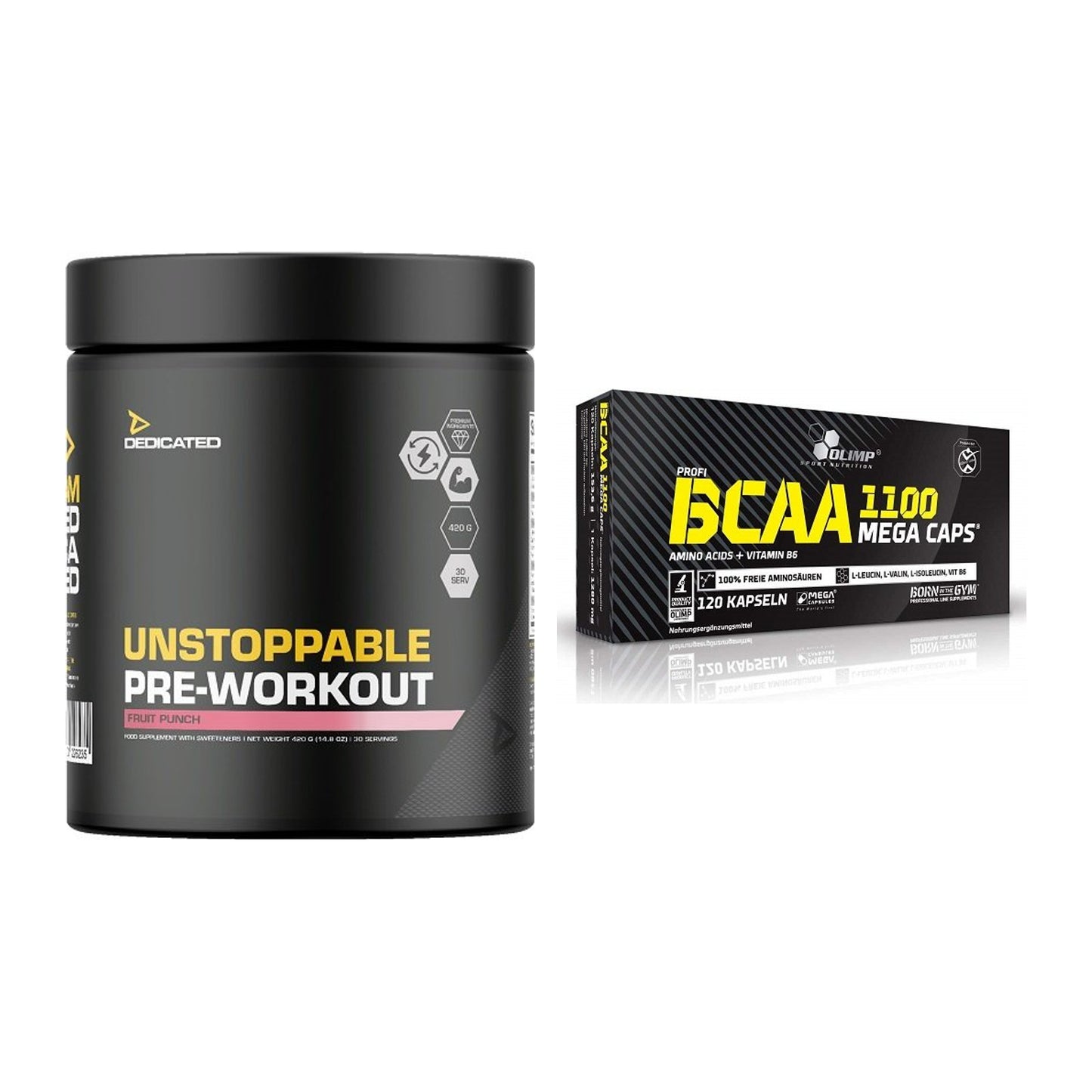 Trainings-Set: Dedicated Unstoppable + Olimp BCAA Mega Caps – alle enthaltenen Artikel