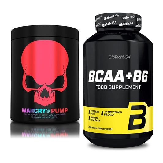 Trainings-Set: Genius Nutrition Warcry PUMP + BioTech BCAA+B6 200 Tabl – alle enthaltenen Artikel