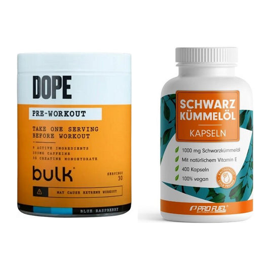 Trainings-Set: Bulk Dope Pre-Workout 30 + ProFuel Schwarzkümmelöl – alle enthaltenen Artikel