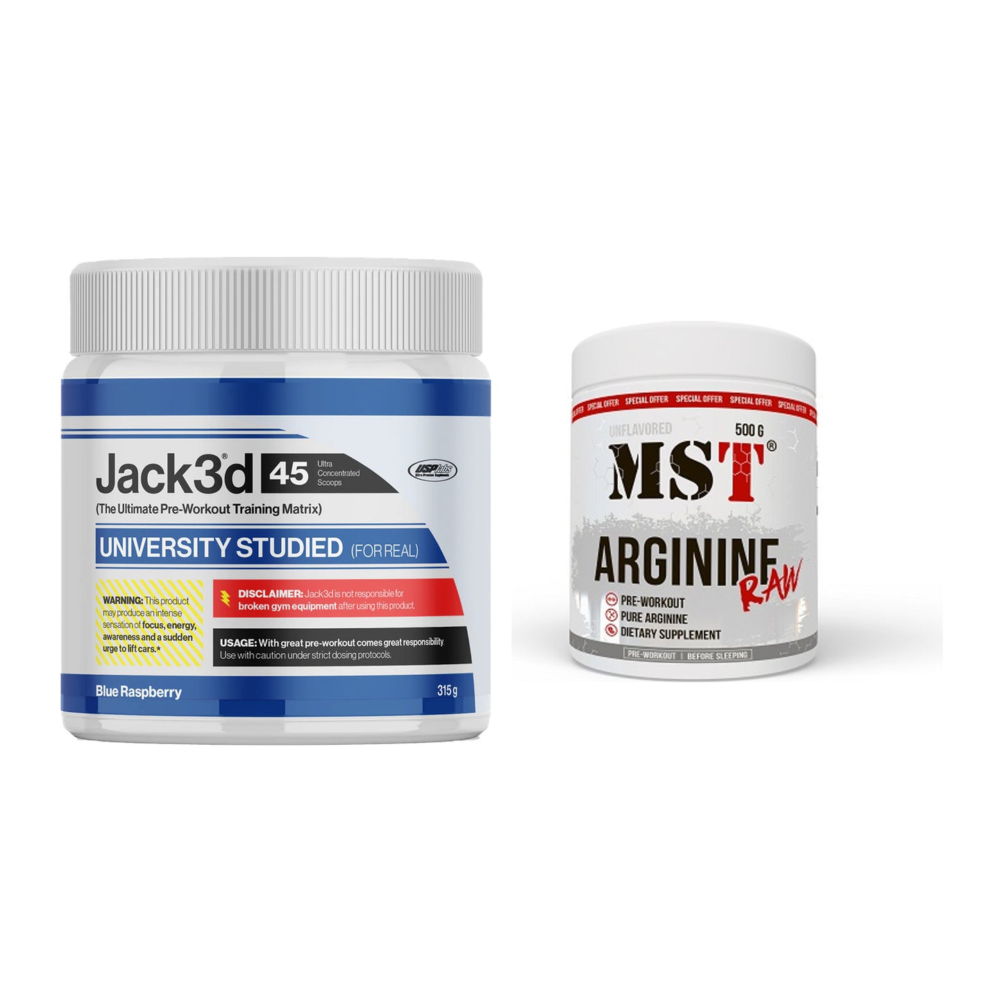 Trainings-Set: USP Labs Jack3d 45 Serv. + MST Arginine RAW – alle enthaltenen Artikel