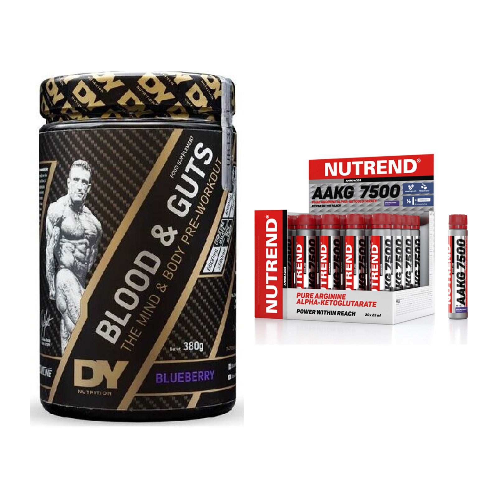 Trainings-Set: DY Nutrition Blood&Guts + Nutrend AAKG 7500 Shots – alle enthaltenen Artikel