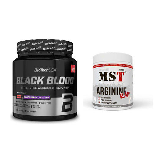 Trainings-Set: BioTech Black Blood CAF+ 300g (80 + MST Arginine RAW – alle enthaltenen Artikel