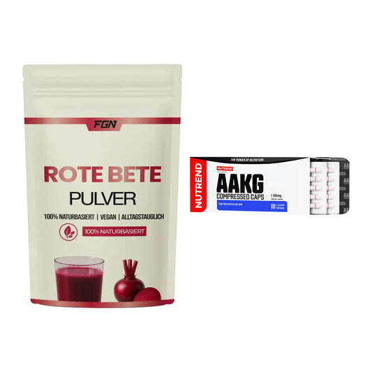 Trainings-Set: FGN Rote Beete Pulver + Nutrend AAKG Compressed Kapseln – alle enthaltenen Artikel