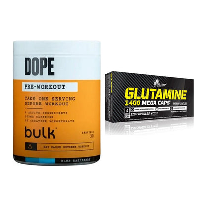 Trainings-Set: Bulk Dope Pre-Workout 30 + Olimp L-Glutamine Mega – alle enthaltenen Artikel
