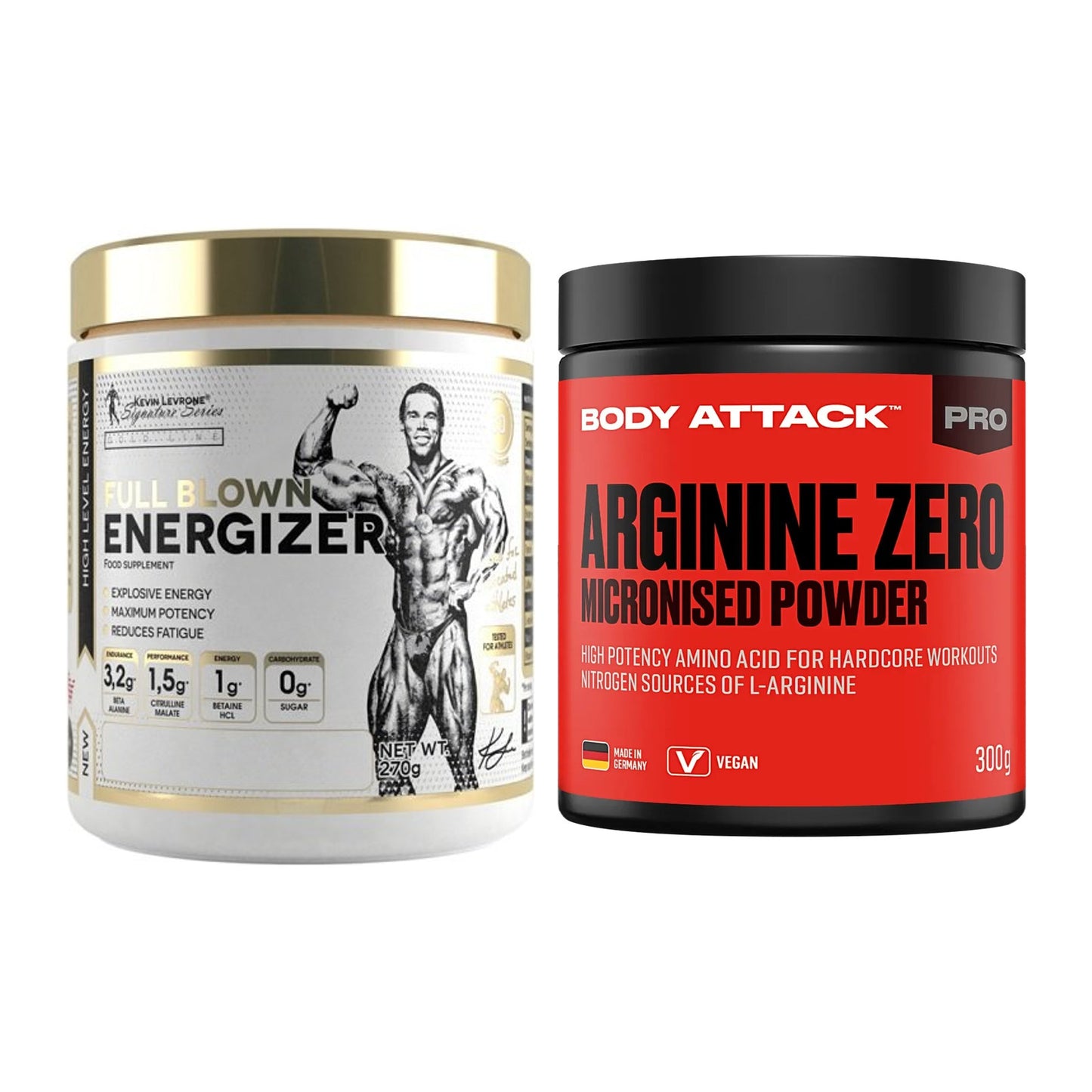 Trainings-Set: Kevin Levrone Full Blown + Body Attack 100 % Arginine – alle enthaltenen Artikel