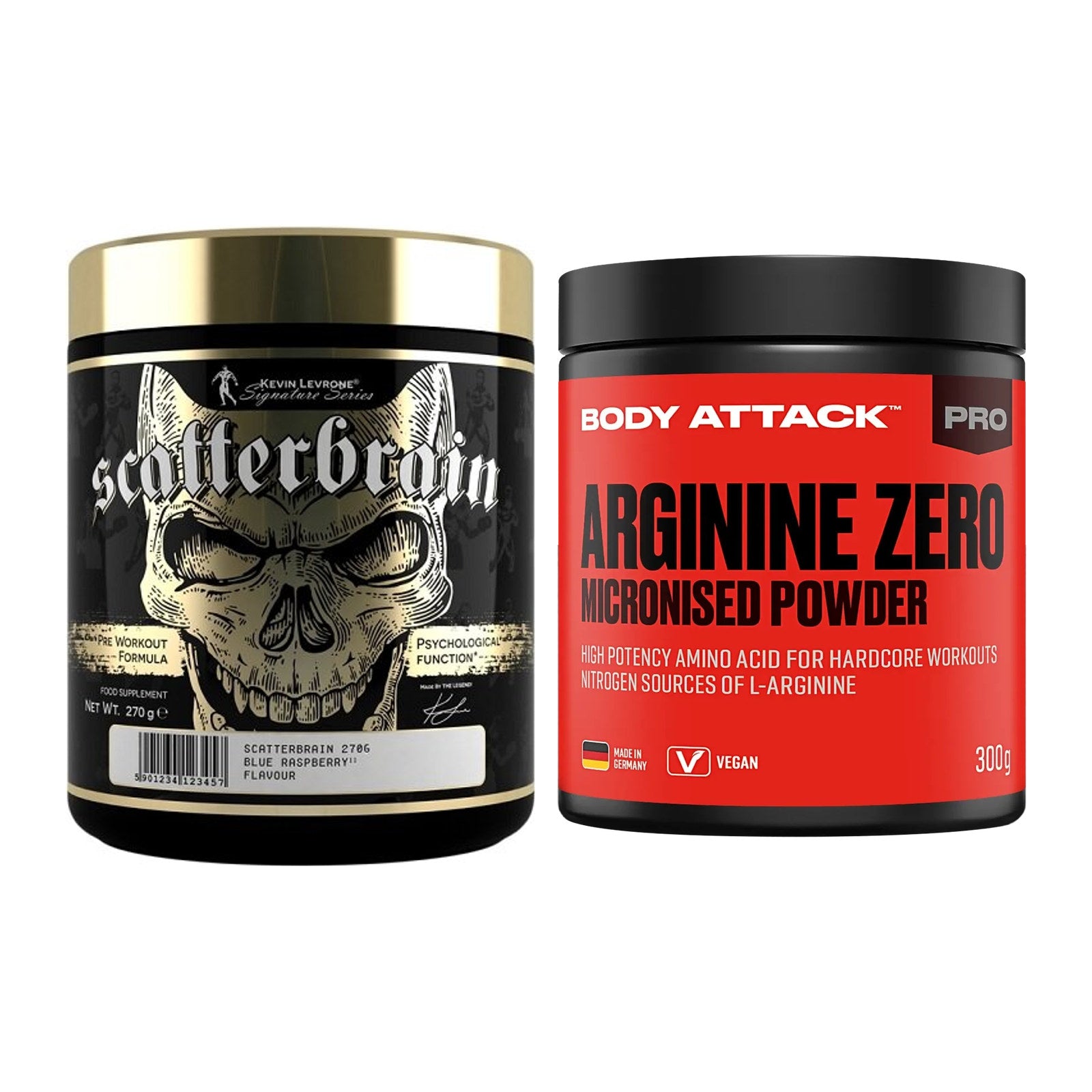 Trainings-Set: Kevin Levrone Scatterbrain + Body Attack 100 % Arginine – alle enthaltenen Artikel
