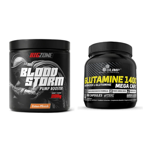 Edzőkészlet: Big Zone Bloodstorm 2.0 + Olimp L-Glutamine Mega Caps - minden elemet tartalmaz