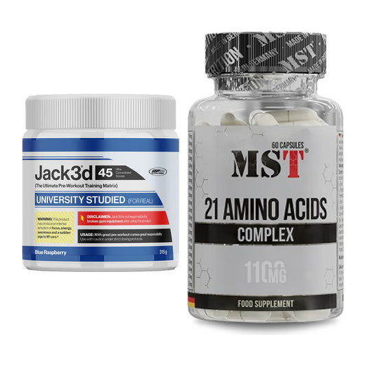 Trainings-Set: USP Labs Jack3d 45 Serv. + MST 21 Amino Acids – alle enthaltenen Artikel