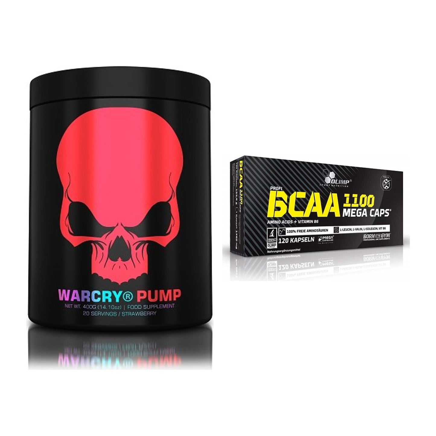 Trainings-Set: Genius Nutrition Warcry PUMP + Olimp BCAA Mega Caps – alle enthaltenen Artikel