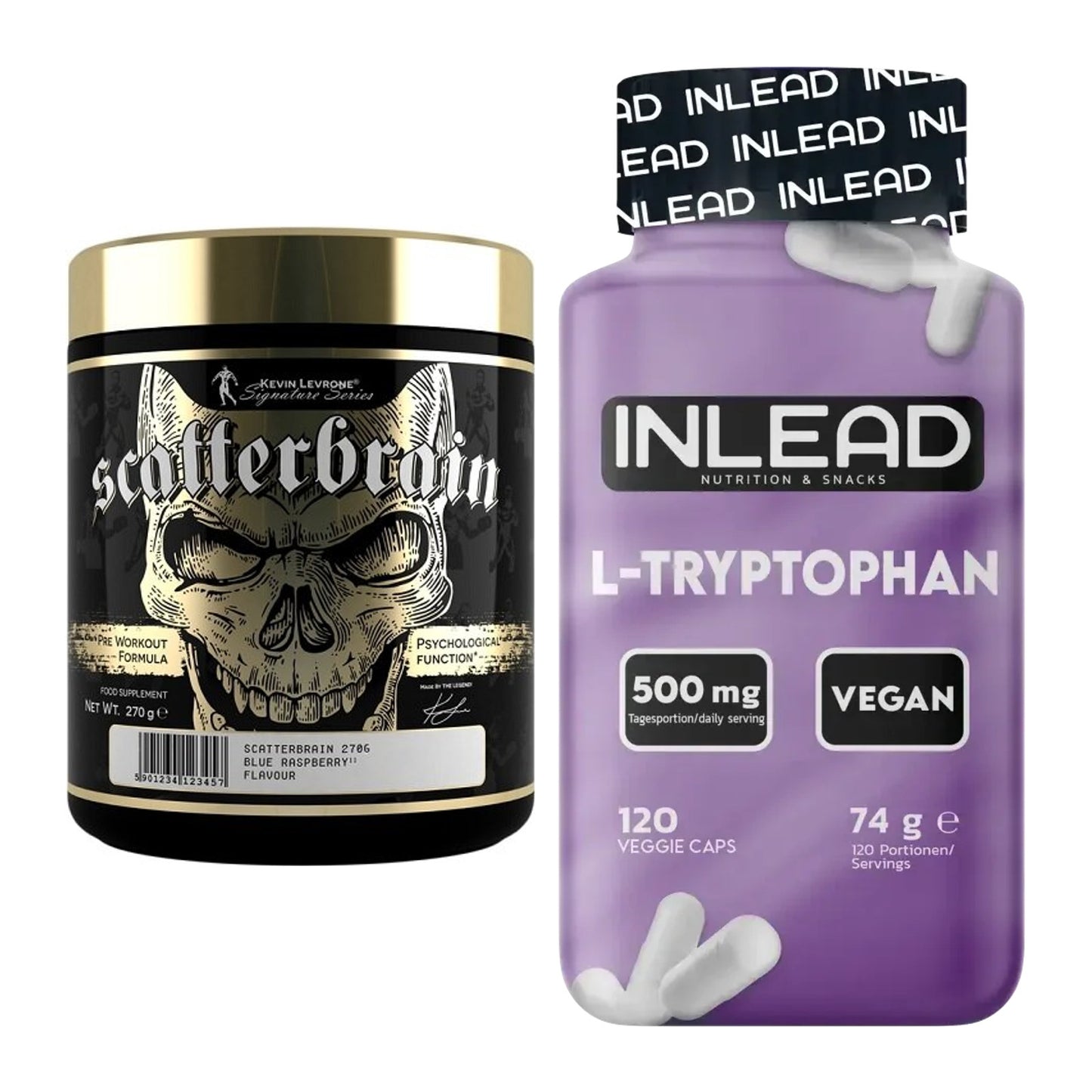 Trainings-Set: Kevin Levrone Scatterbrain + INLEAD L-Tryptophan 500mg – alle enthaltenen Artikel