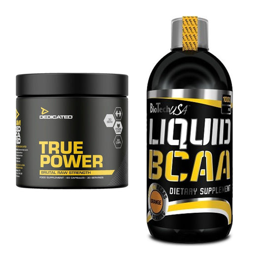 Träningsset: Dedikerad True Power + BioTech Liquid BCAA - alla artiklar ingår