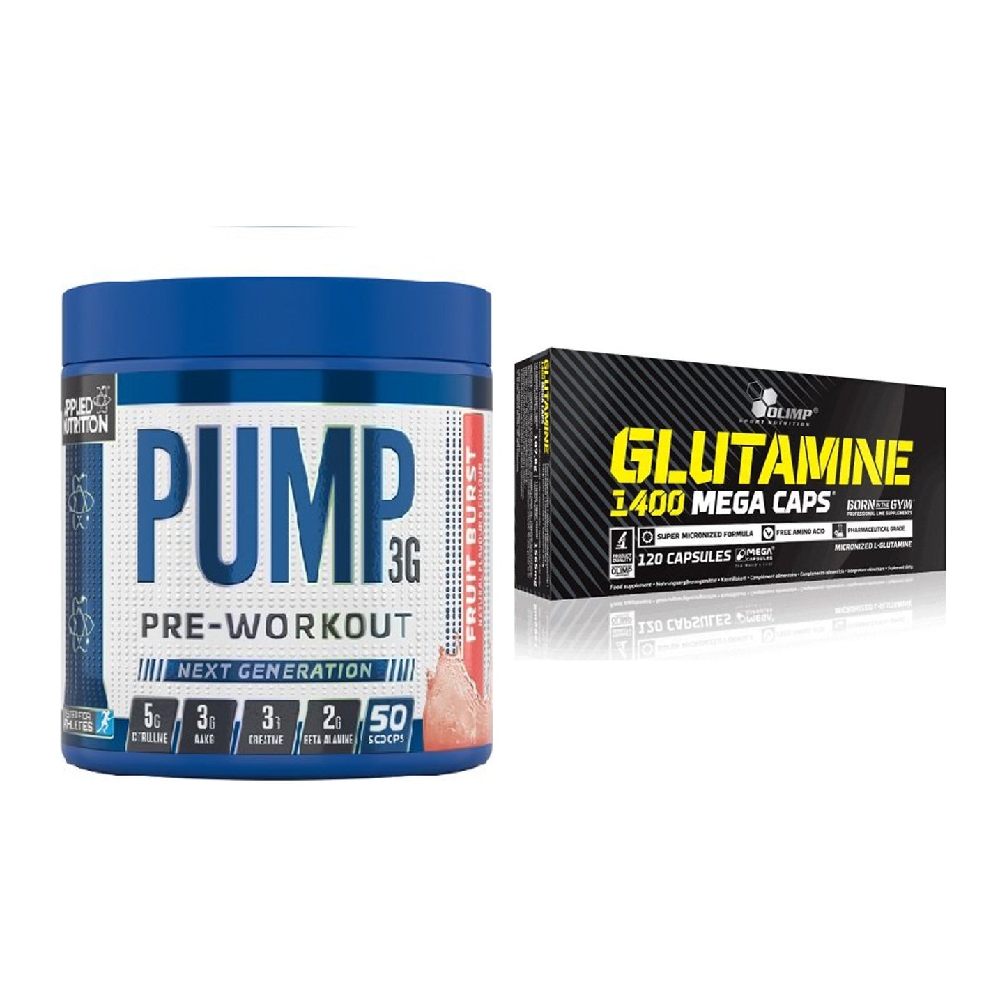 Trainings-Set: Applied Nutrition Pump + Olimp L-Glutamine Mega Caps – alle enthaltenen Artikel