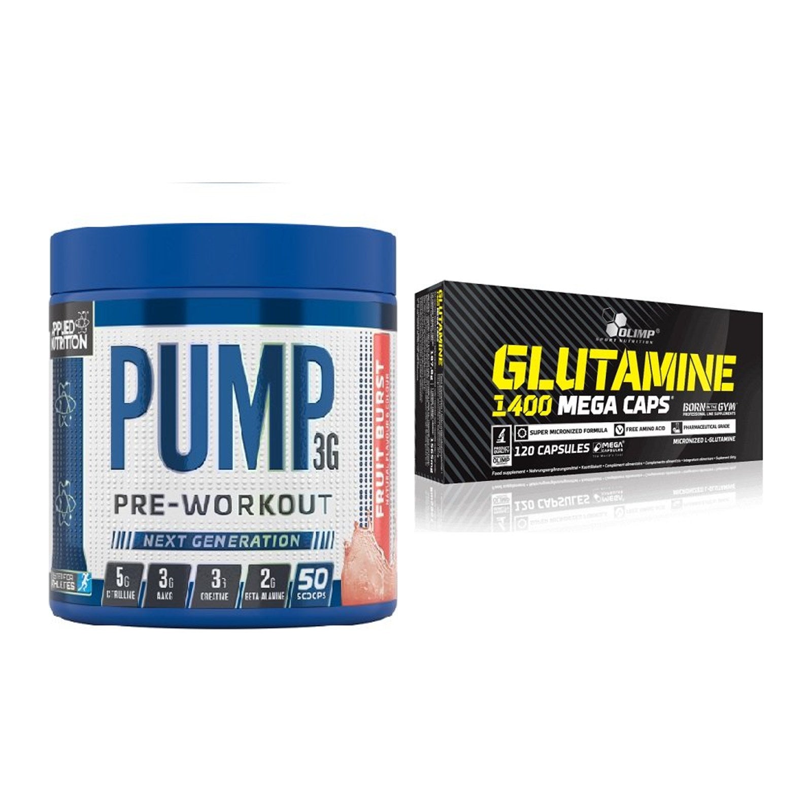 Trainings-Set: Applied Nutrition Pump + Olimp L-Glutamine Mega Caps – alle enthaltenen Artikel