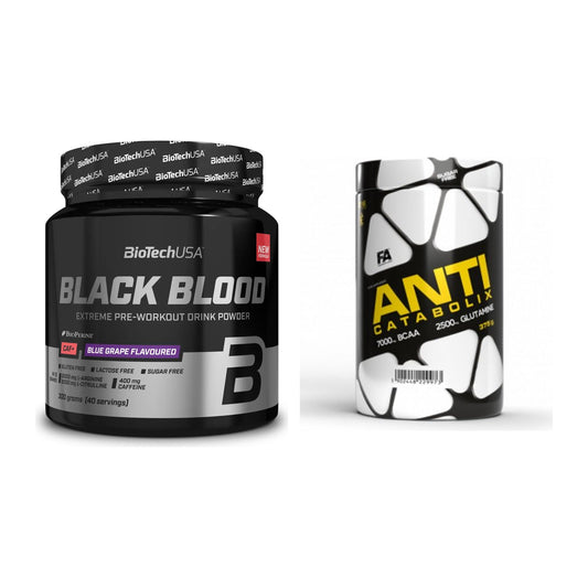 Edzőkészlet: BioTech Black Blood CAF + FA Nutrition Anticatabolix - minden elemet tartalmaz