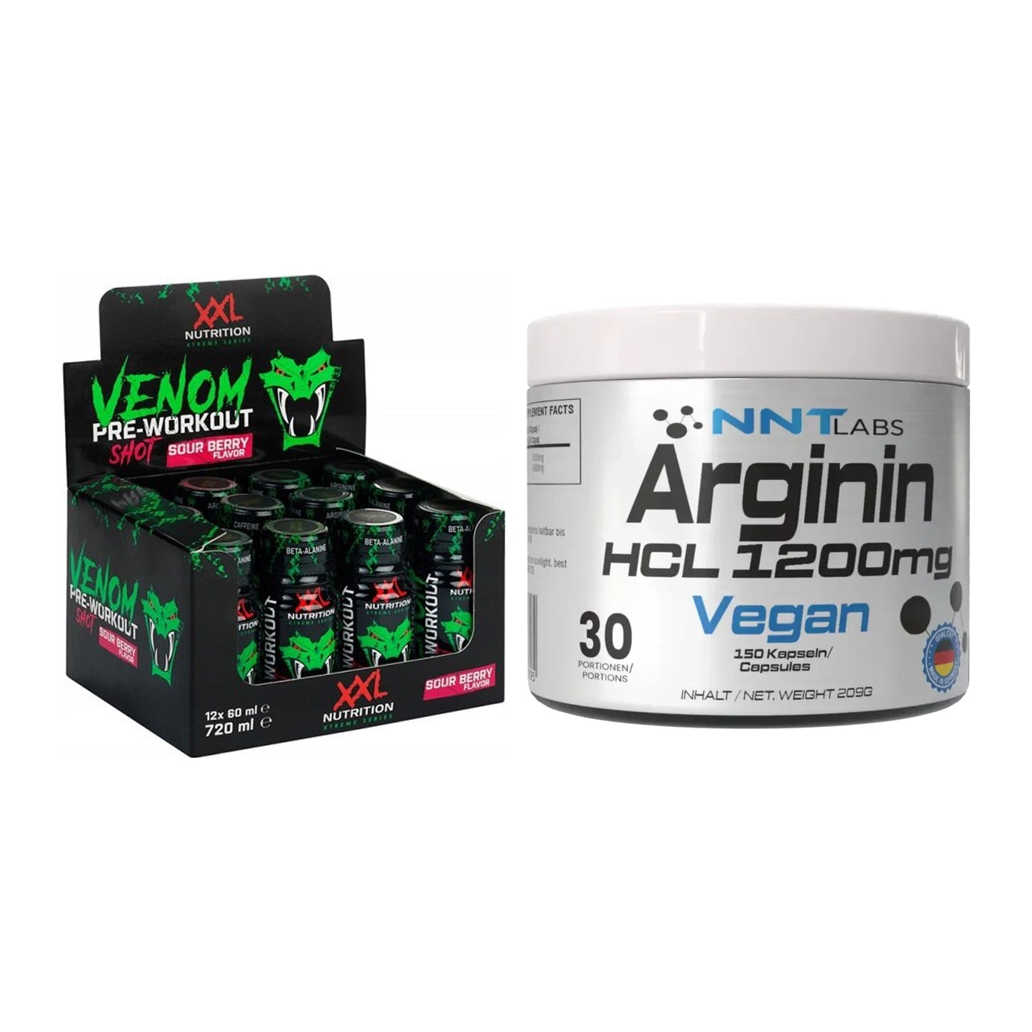 Trainings-Set: XXL Nutrition Venom Shot + NNT Arginin HCL 1200 mg – alle enthaltenen Artikel