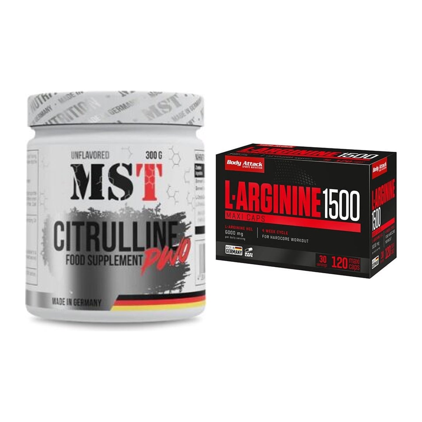 Trainings-Set: MST Citrulline Malat 300g + Body Attack L-Arginin 1500 – alle enthaltenen Artikel