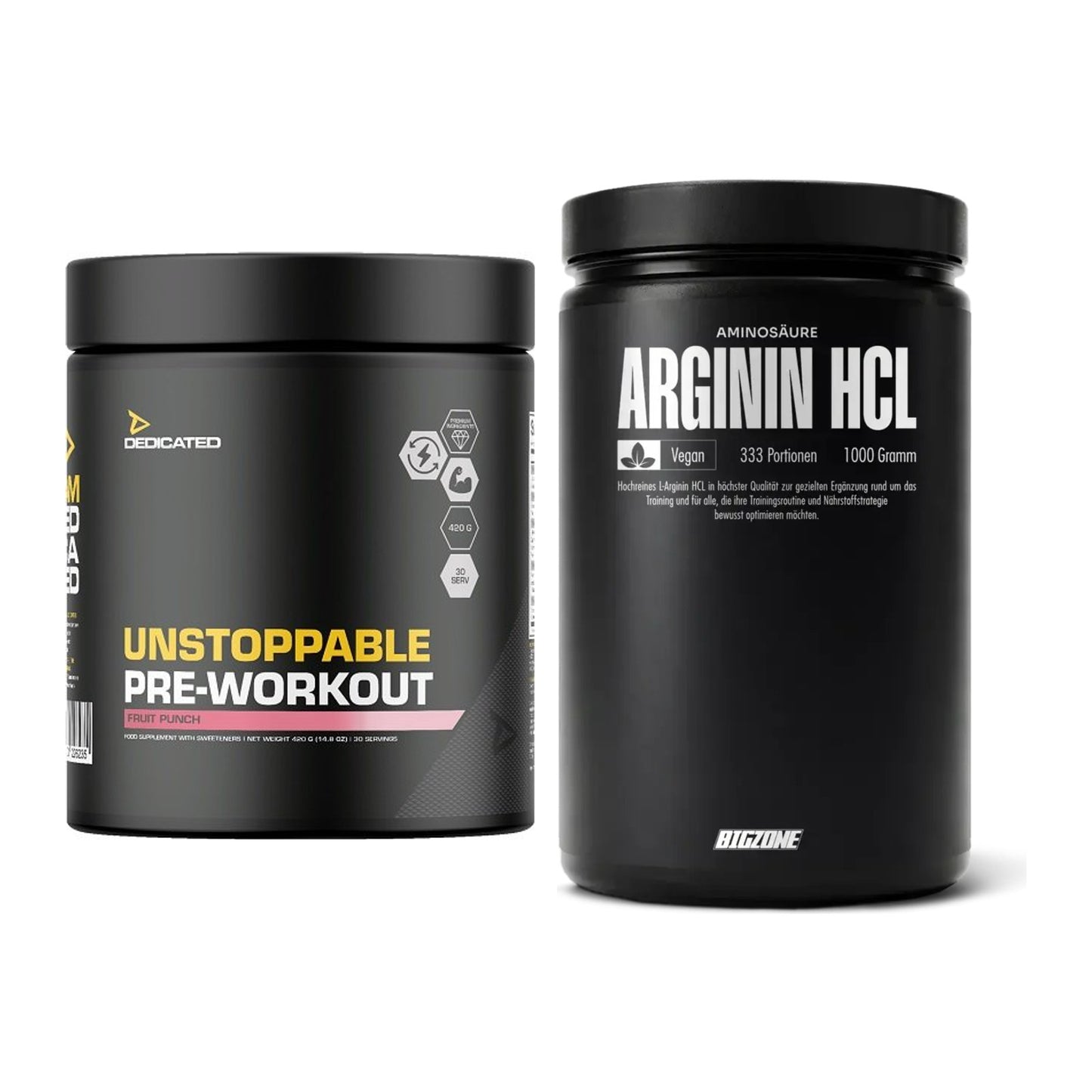 Trainings-Set: Dedicated Unstoppable + Big Zone L-Arginin – alle enthaltenen Artikel