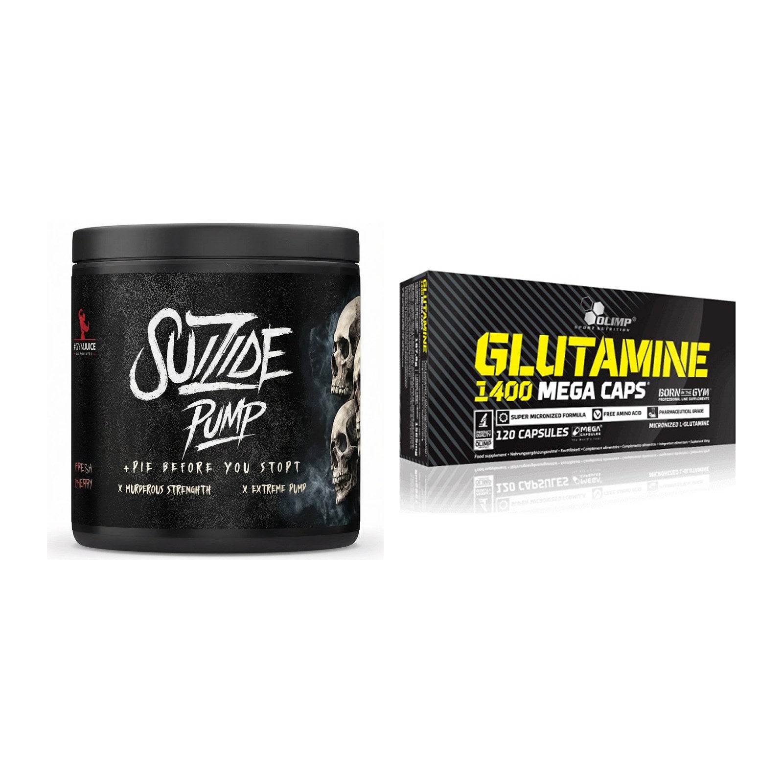Trainings-Set: #GYMJUICE SUIZIDE PUMP + Olimp L-Glutamine Mega Caps – alle enthaltenen Artikel