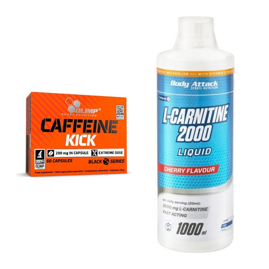 Treningssett: Olimp Koffein Kick + Body Attack L-Carnitine Liquid - alle varer inkludert