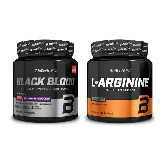 Zestaw treningowy: BioTech Black Blood CAF+ 300g (80 + BioTech L-Arginina - wszystkie elementy w zestawie