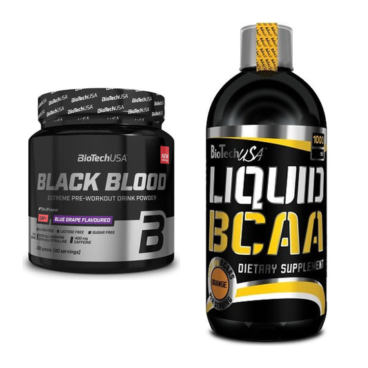 Trainings-Set: BioTech Black Blood CAF+ 300g (80 + BioTech Liquid BCAA – alle enthaltenen Artikel