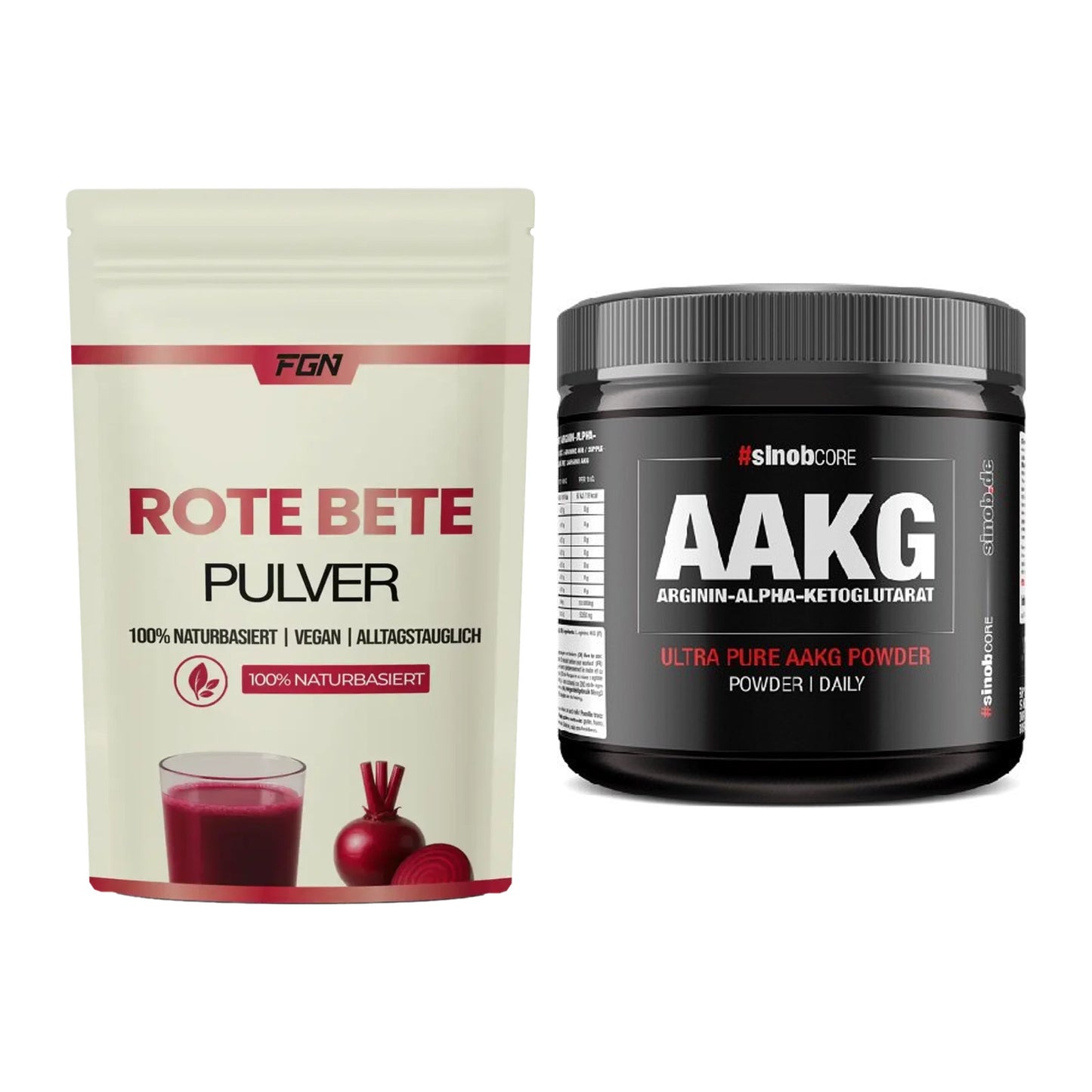Trainings-Set: FGN Rote Beete Pulver + Sinob Core Arginin AAKG Pulver – alle enthaltenen Artikel