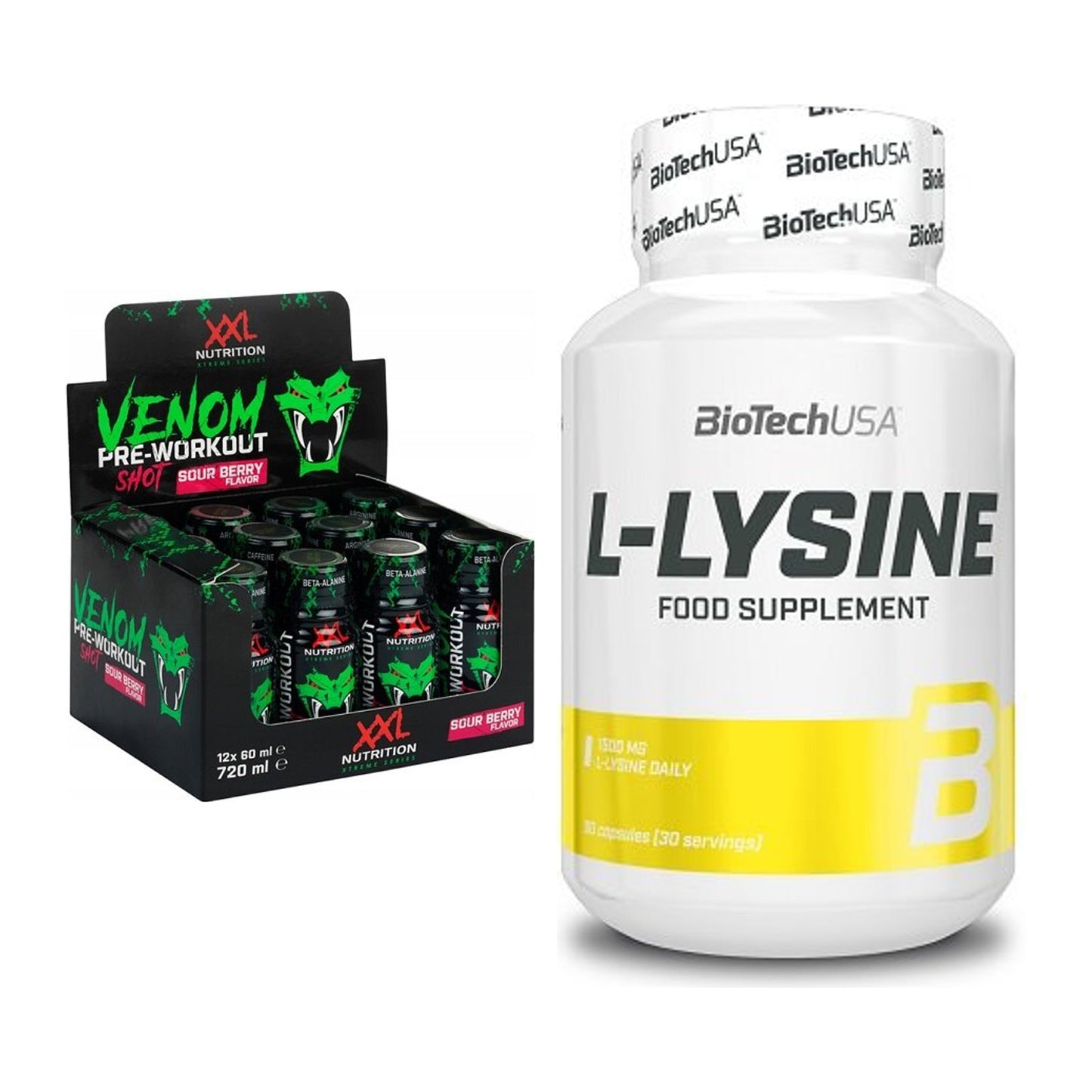 Trainings-Set: XXL Nutrition Venom Shot + BioTech L-Lysine – alle enthaltenen Artikel