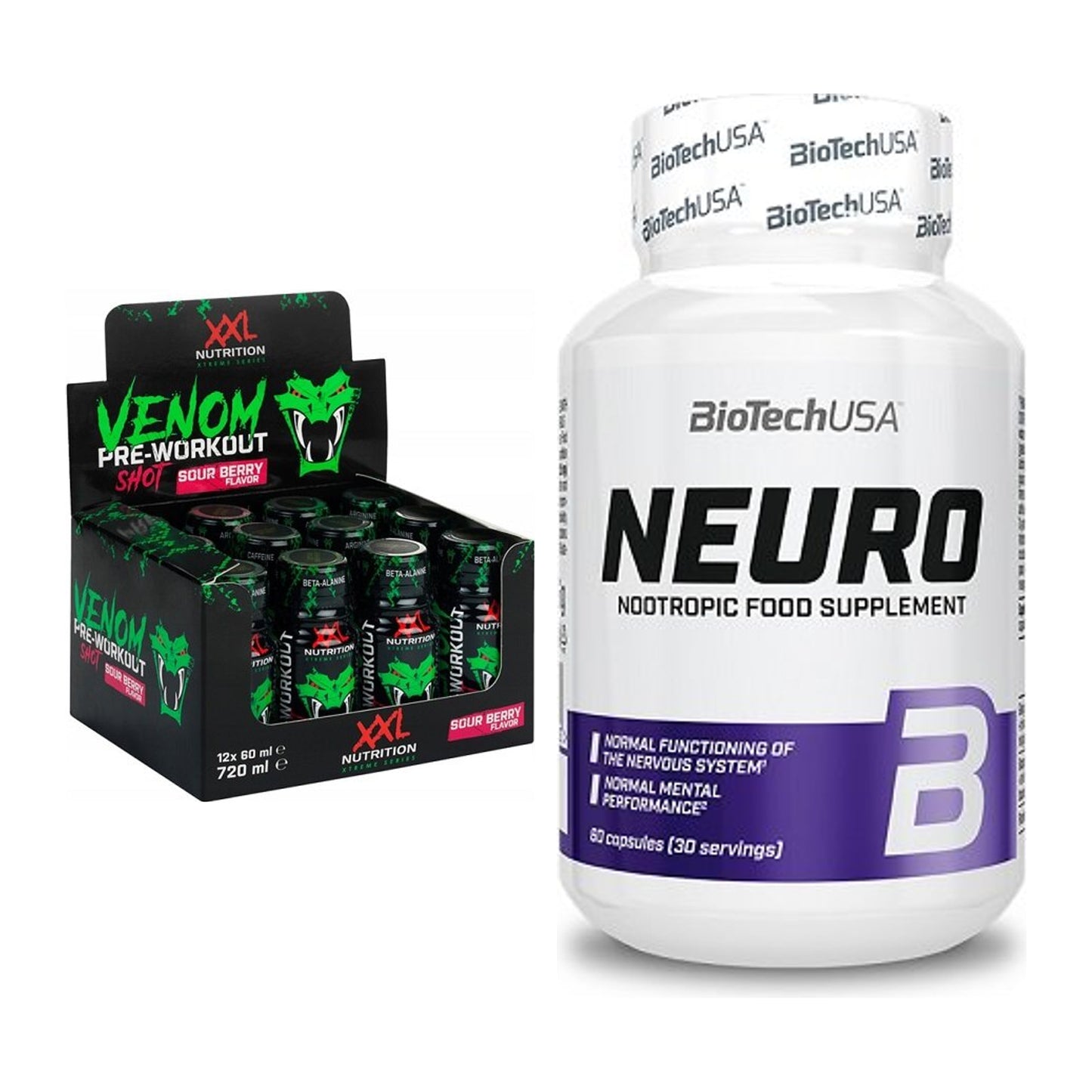 Trainings-Set: XXL Nutrition Venom Shot + BioTech Neuro – alle enthaltenen Artikel