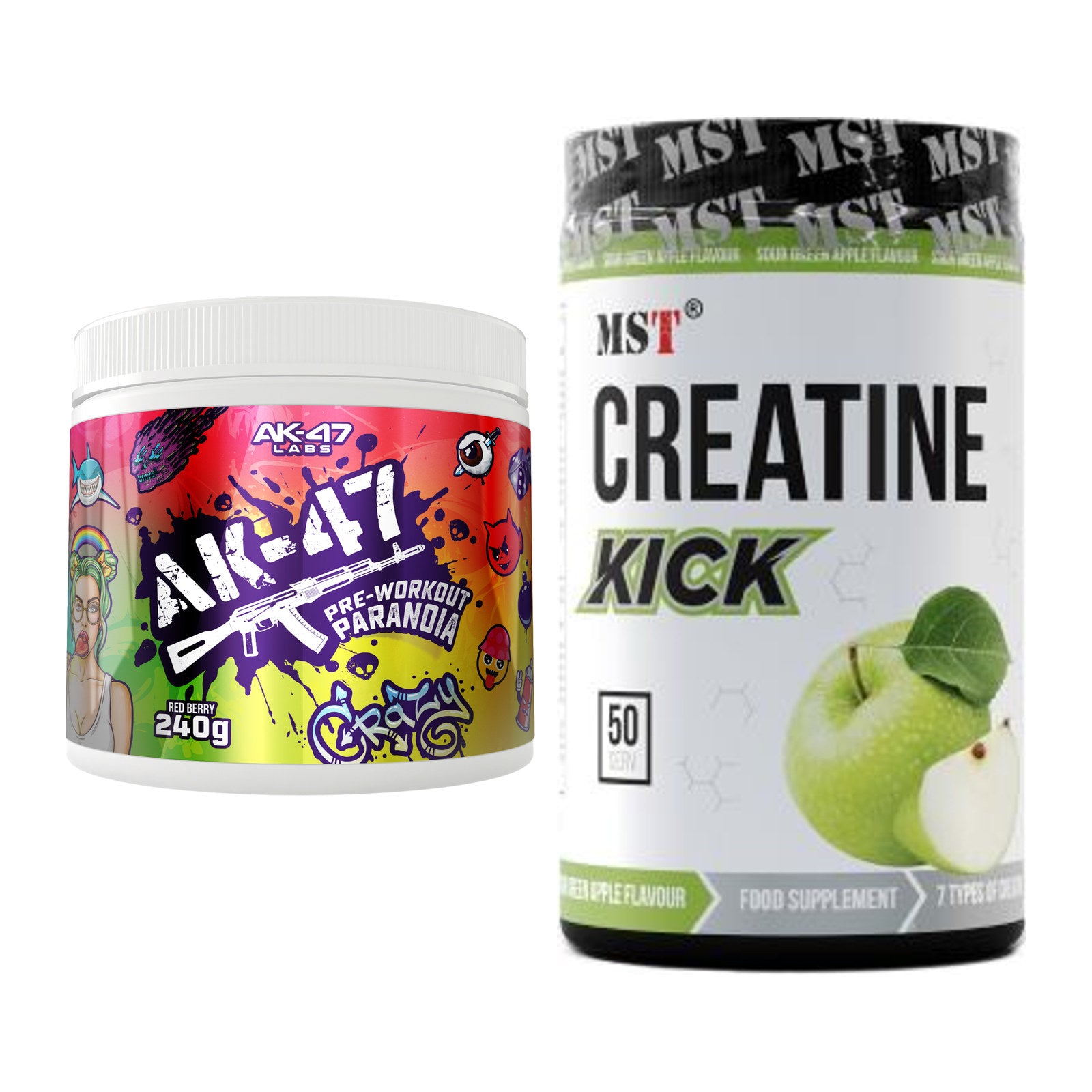Trainings-Set: AK47 Labs Pre-Workout Paranoia + MST Creatine Kick – alle enthaltenen Artikel