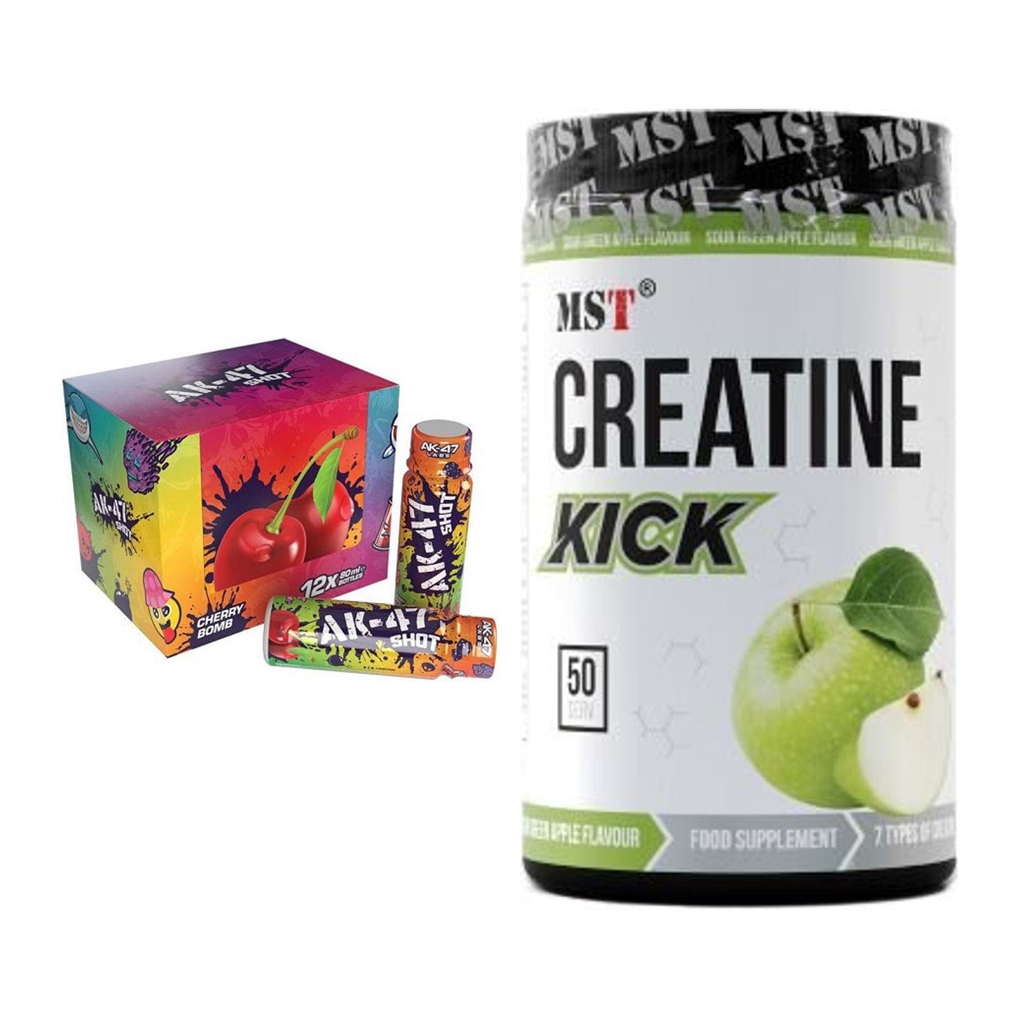 Trainings-Set: AK47 Labs AK47 Shots + MST Creatine Kick – alle enthaltenen Artikel