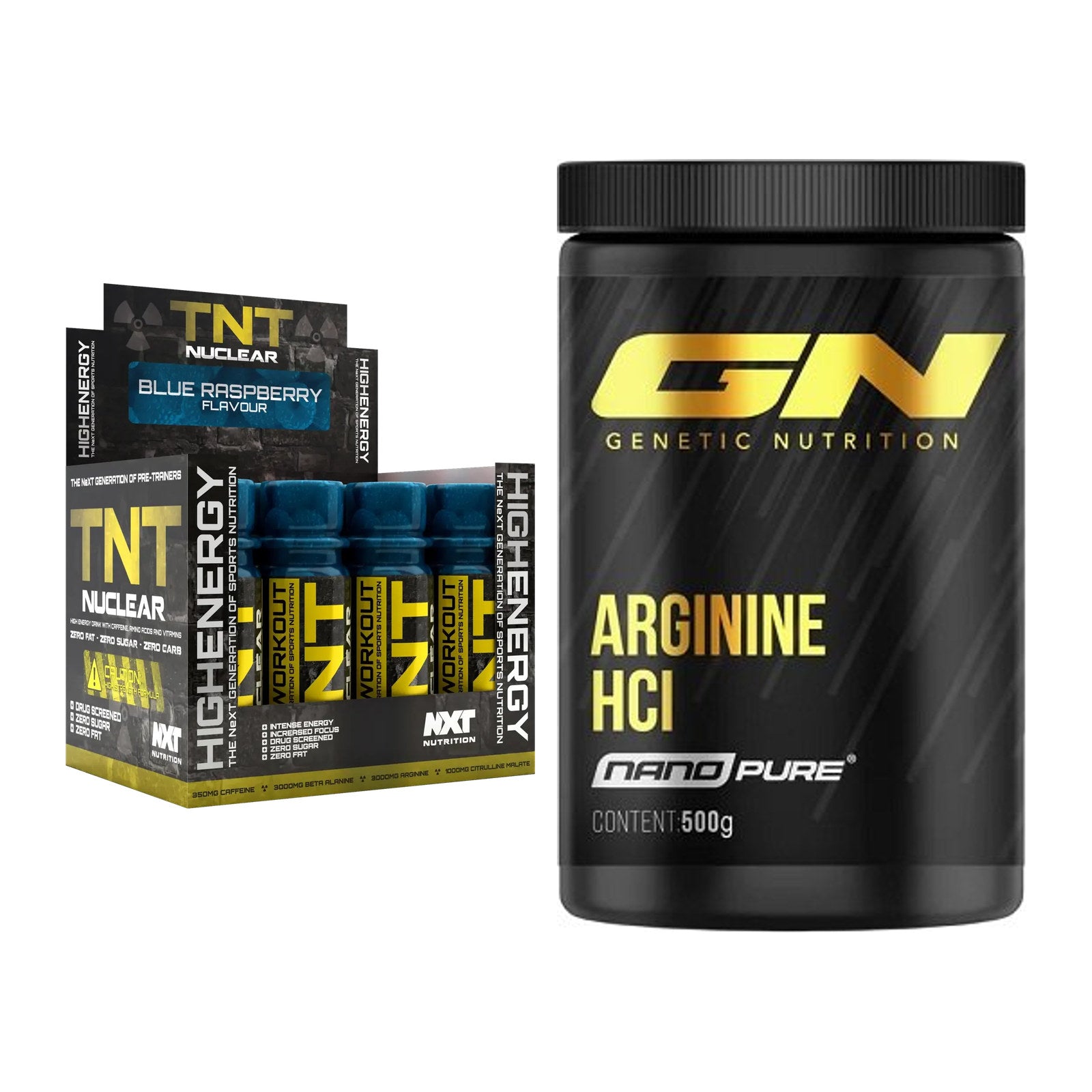 Trainings-Set: NXT Nutrition TNT Nuclear + GN Arginine HCL Nano Pure – alle enthaltenen Artikel