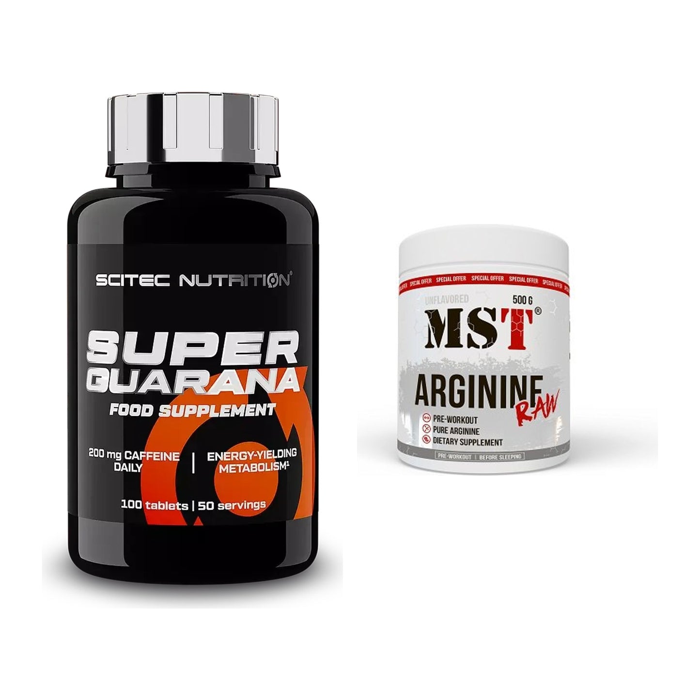 Trainings-Set: Scitec Super Guarana 100 Tabl. + MST Arginine RAW – alle enthaltenen Artikel