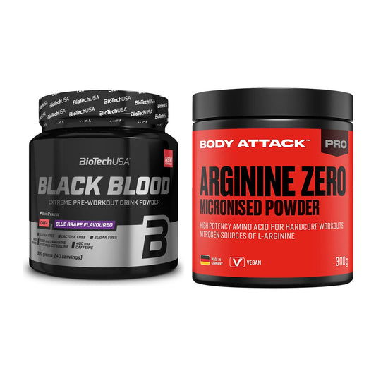 Trainings-Set: BioTech Black Blood CAF + Body Attack 100 % Arginine – alle enthaltenen Artikel