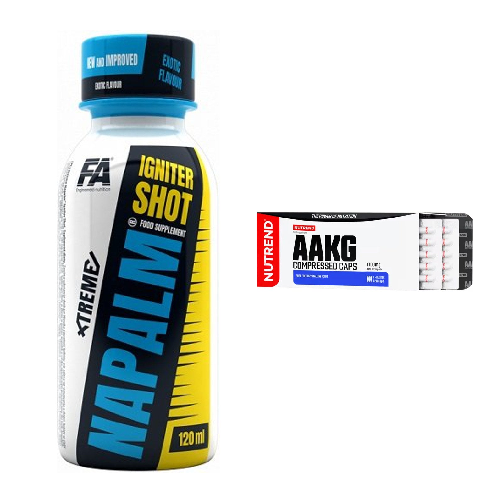 Trainings-Set: FA Nutrition Xtreme Napalm + Nutrend AAKG Compressed – alle enthaltenen Artikel