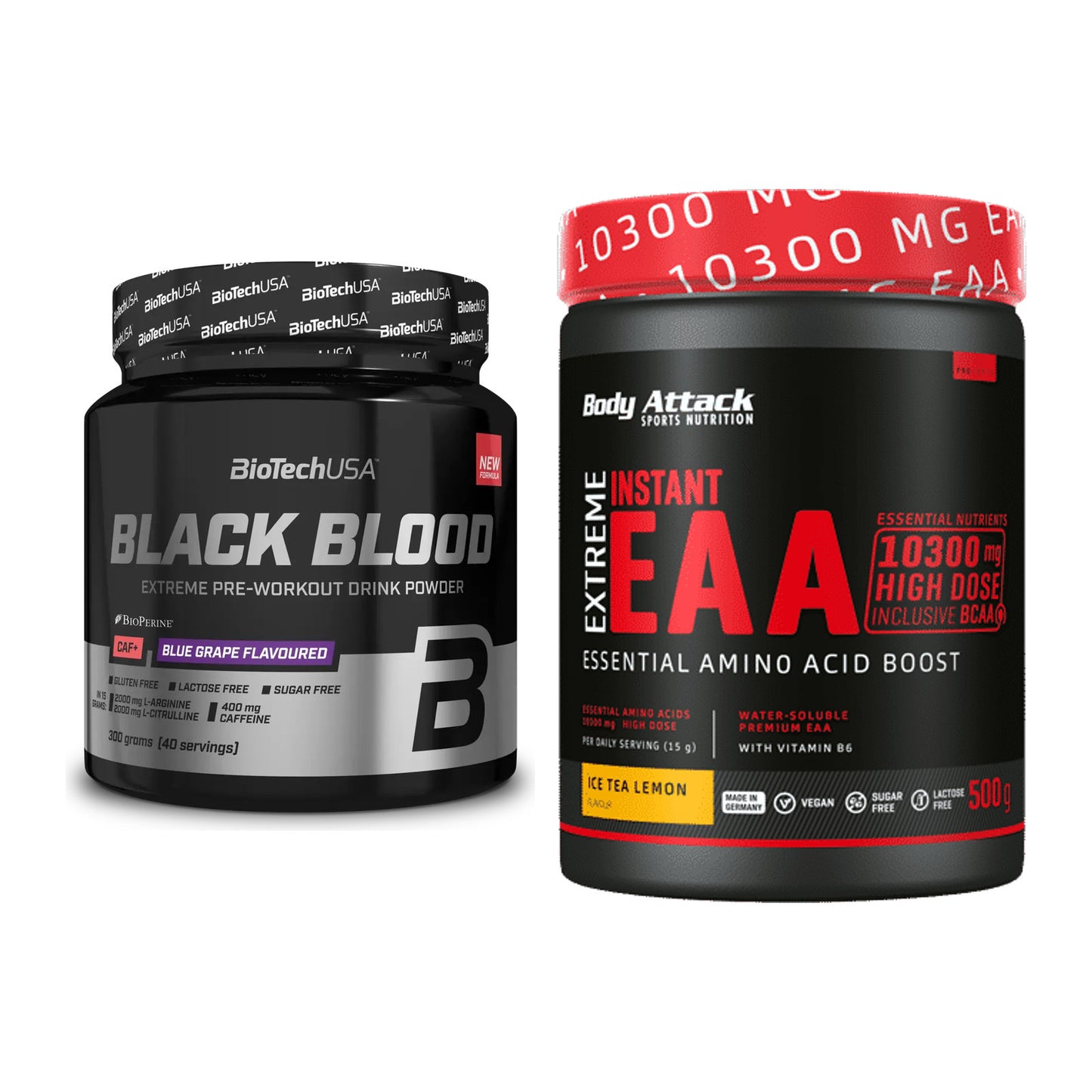Trainings-Set: BioTech Black Blood CAF + Body Attack Extreme – alle enthaltenen Artikel