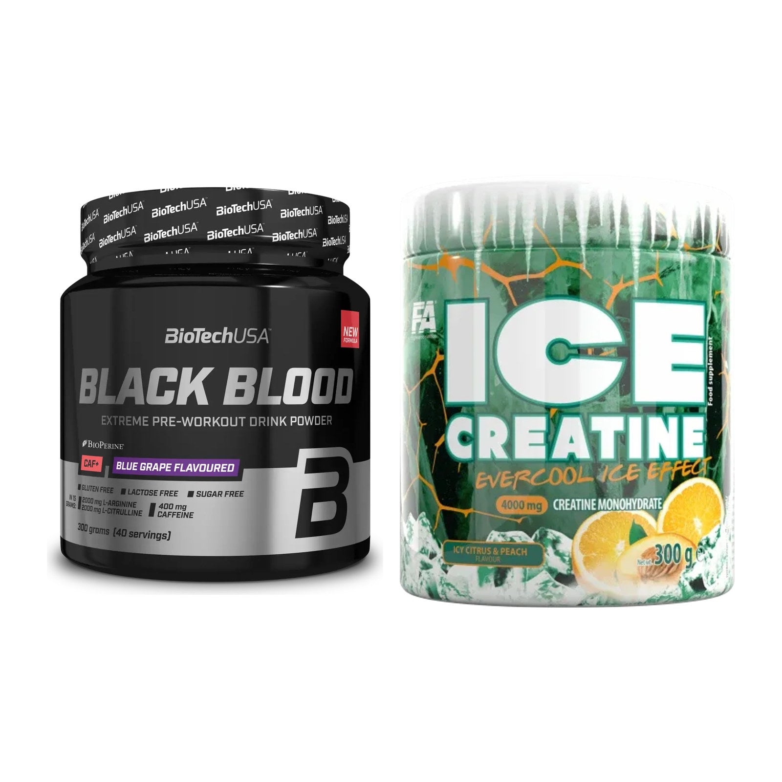 Trainings-Set: BioTech Black Blood CAF + FA Nutrition ICE Creatine – alle enthaltenen Artikel
