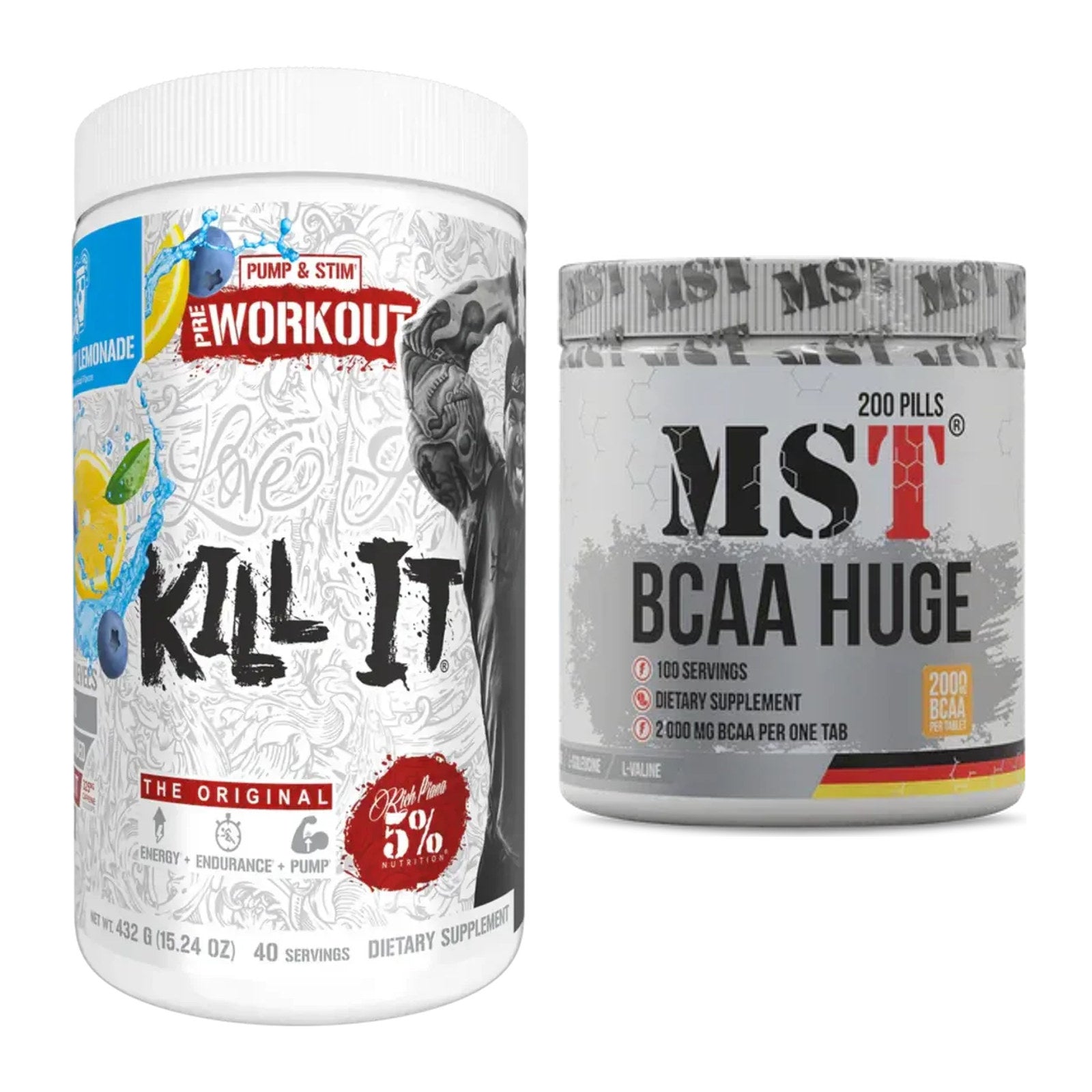 Trainings-Set: Rich Piana 5% Nutrition + MST BCAA Huge 200 Tabl./ – alle enthaltenen Artikel