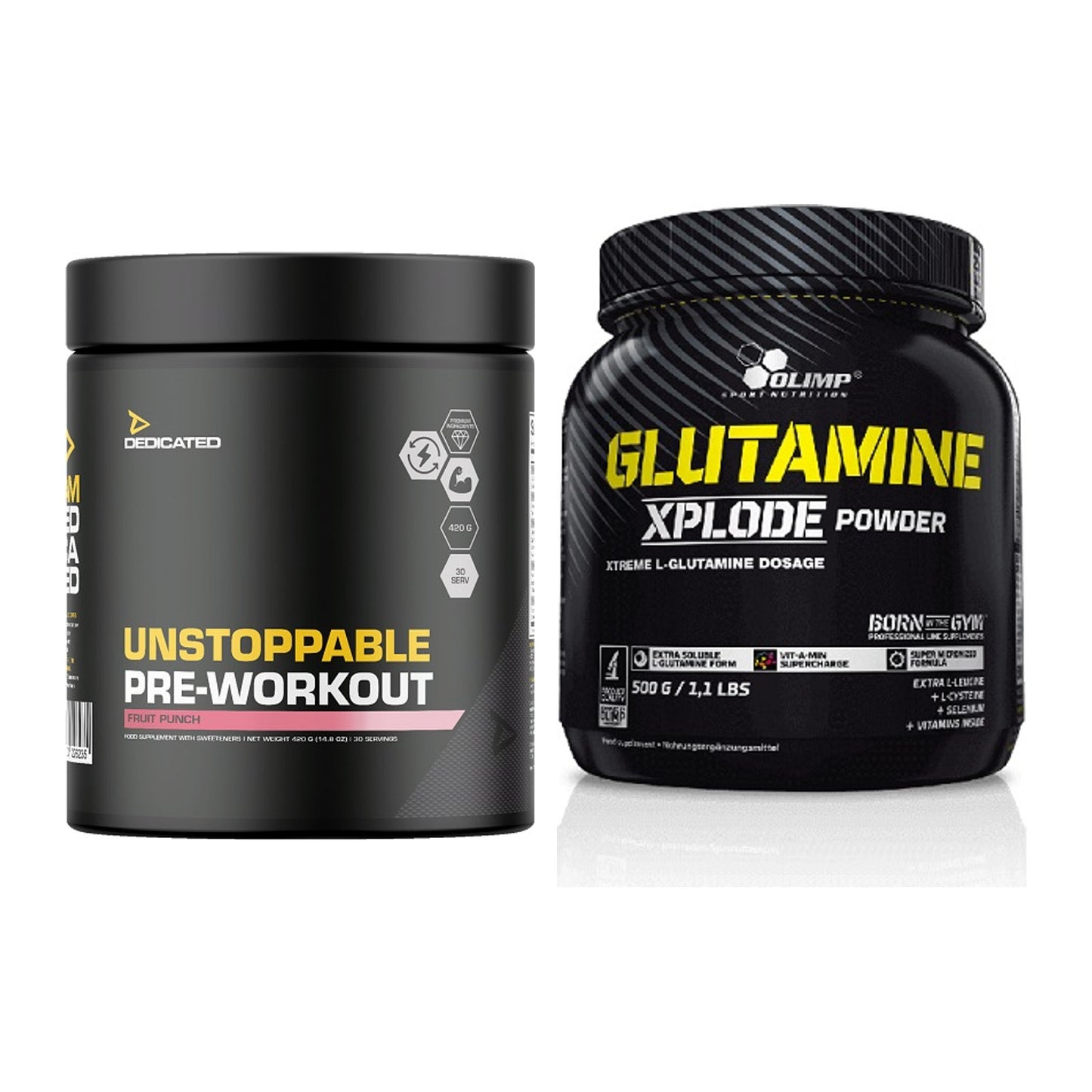Trainings-Set: Dedicated Unstoppable + Olimp L-Glutamine Xplode 500g – alle enthaltenen Artikel