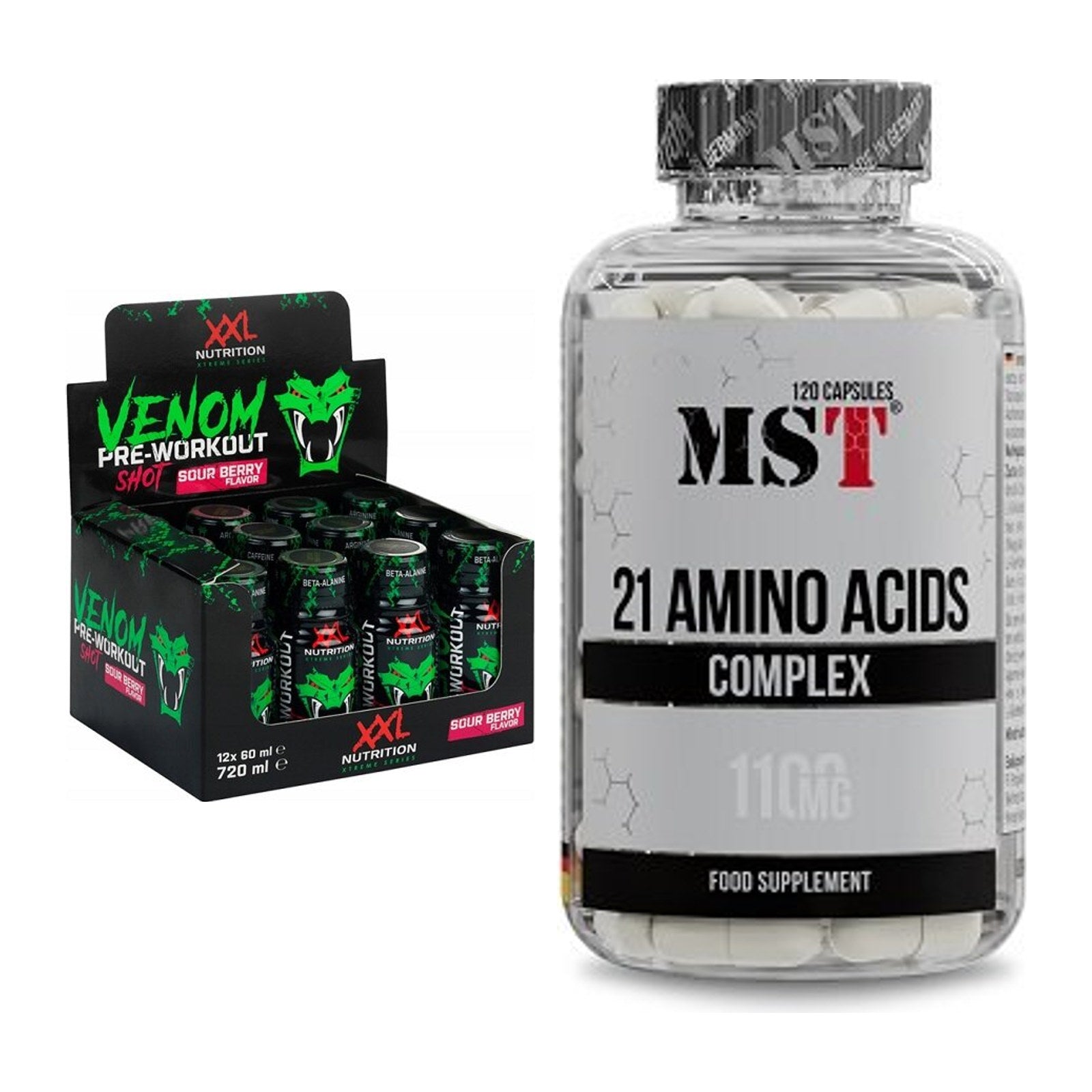 Trainings-Set: XXL Nutrition Venom Shot + MST 21 Amino Acids – alle enthaltenen Artikel